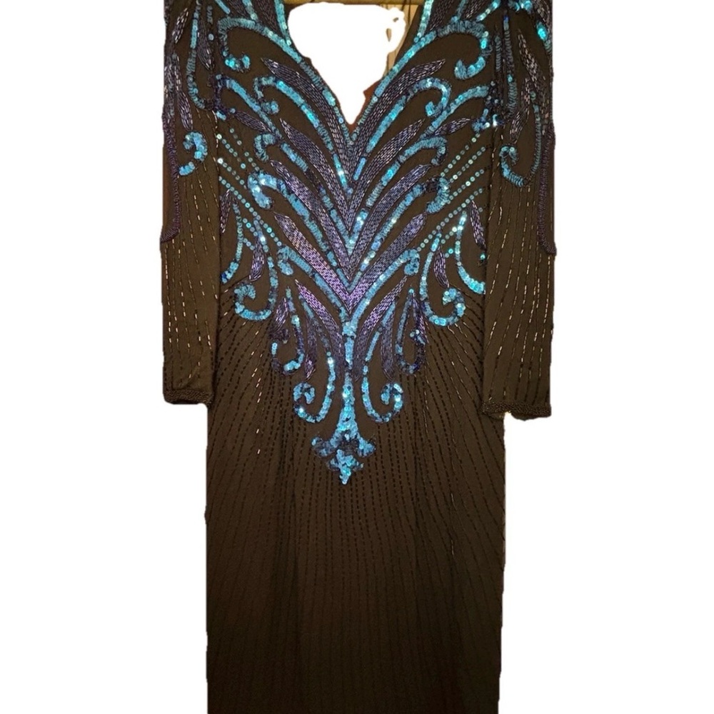 A.J. Bari Black Long Sleeve Dress with Blue Sequin Detail - Picture 10 of 14
